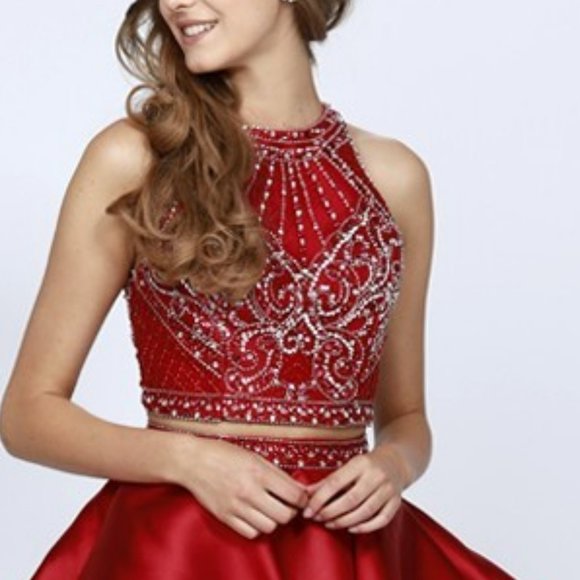 NEW BURGUNDY PROM PARTY EVENING Short Cocktail Jeweled Scoop Neck Dress JT811 - Picture 4 of 4